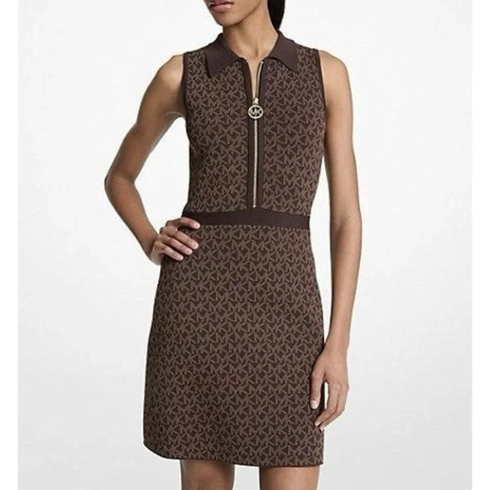 Michael Kors‎ Logo Jacquard Zip-Up Polo Dress NWT Sz S